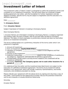 Official Investment Letter of Intent Document