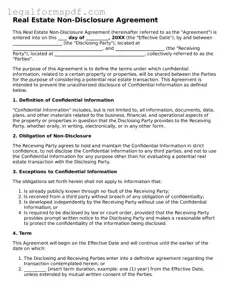 Official Real Estate Non-Disclosure Agreement Document