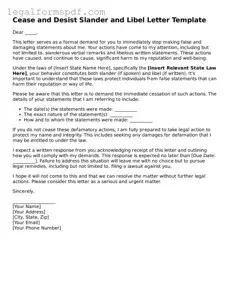 Official Cease and Desist Slander and Libel Letter Document