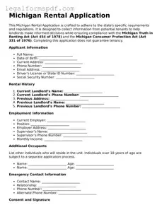 Fillable  Rental Application Document for Michigan