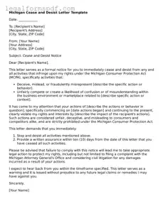 Fillable  Cease and Desist Letter Document for Michigan