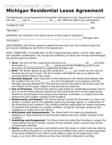 Fillable  Residential Lease Agreement Document for Michigan