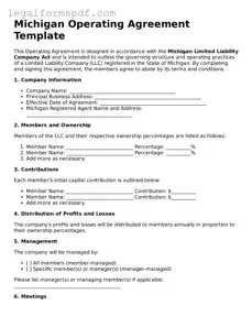 Fillable  Operating Agreement Document for Michigan
