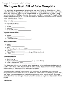 Fillable  Boat Bill of Sale Document for Michigan
