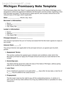 Fillable  Promissory Note Document for Michigan