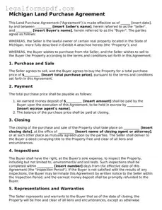 Fillable  Land Purchase Agreement Document for Michigan