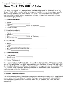 Fillable  ATV Bill of Sale Document for New York