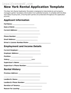Fillable  Rental Application Document for New York