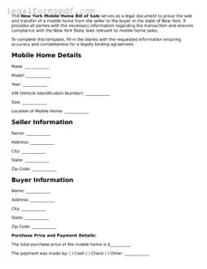 Fillable  Mobile Home Bill of Sale Document for New York