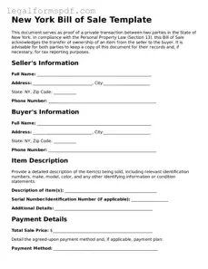 Fillable  Bill of Sale Document for New York