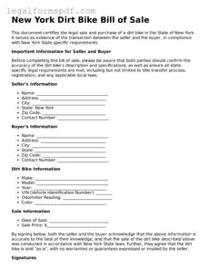 Fillable  Dirt Bike Bill of Sale Document for New York