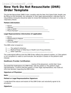 Fillable  Do Not Resuscitate Order Document for New York