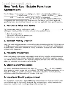 Fillable  Real Estate Purchase Agreement Document for New York