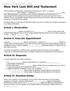 Fillable  Last Will and Testament Document for New York