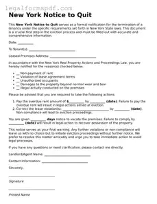 Fillable  Notice to Quit Document for New York