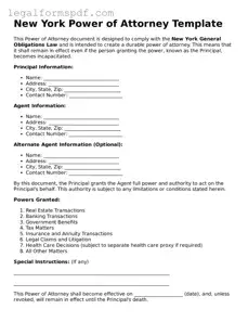 Fillable  Power of Attorney Document for New York