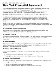 Fillable  Prenuptial Agreement Document for New York