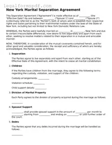 Fillable  Marital Separation Agreement Document for New York