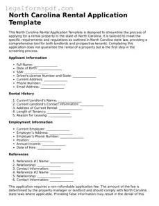 Fillable  Rental Application Document for North Carolina