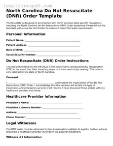 Fillable  Do Not Resuscitate Order Document for North Carolina