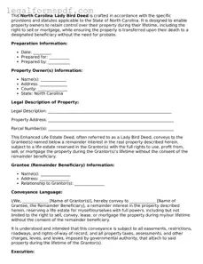 Fillable  Lady Bird Deed Document for North Carolina