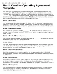 Fillable  Operating Agreement Document for North Carolina