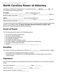 Fillable  Power of Attorney Document for North Carolina