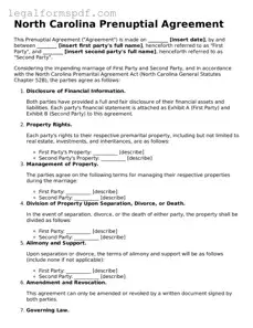 Fillable  Prenuptial Agreement Document for North Carolina