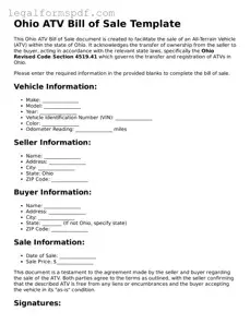 Fillable  ATV Bill of Sale Document for Ohio