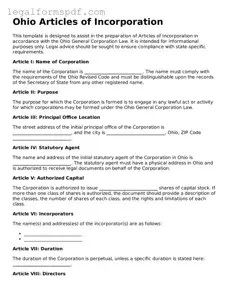 Fillable  Articles of Incorporation Document for Ohio