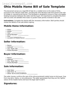 Fillable  Mobile Home Bill of Sale Document for Ohio