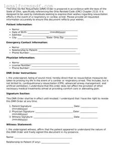 Fillable  Do Not Resuscitate Order Document for Ohio