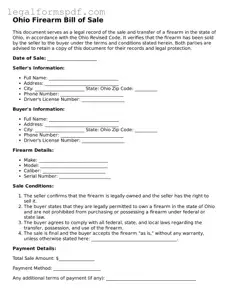 Fillable  Firearm Bill of Sale Document for Ohio