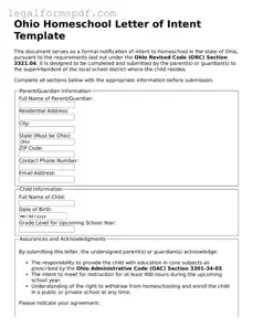 Fillable  Homeschool Letter of Intent Document for Ohio