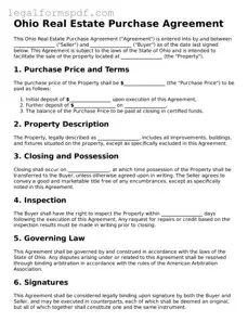 Fillable  Real Estate Purchase Agreement Document for Ohio