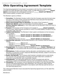 Fillable  Operating Agreement Document for Ohio