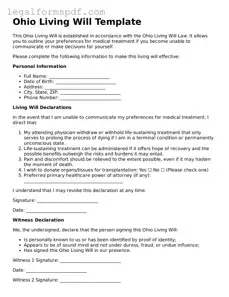 Fillable  Living Will Document for Ohio