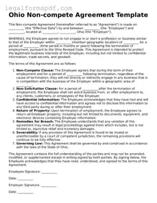 Fillable  Non-compete Agreement Document for Ohio
