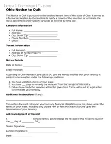 Fillable  Notice to Quit Document for Ohio