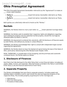 Fillable  Prenuptial Agreement Document for Ohio