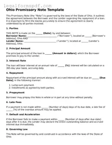 Fillable  Promissory Note Document for Ohio