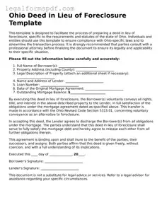 Fillable  Deed in Lieu of Foreclosure Document for Ohio