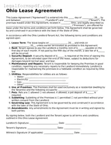 Fillable  Lease Agreement Document for Ohio