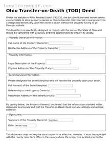 Fillable  Transfer-on-Death Deed Document for Ohio