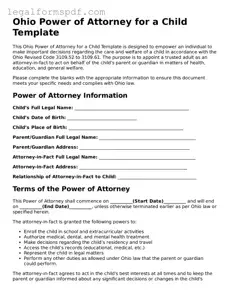 Fillable  Power of Attorney for a Child Document for Ohio