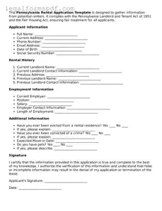 Fillable  Rental Application Document for Pennsylvania