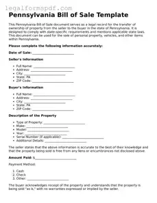 Fillable  Bill of Sale Document for Pennsylvania
