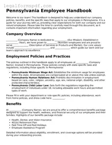 Fillable  Employee Handbook Document for Pennsylvania