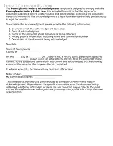 Fillable  Notary Acknowledgement Document for Pennsylvania