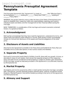 Fillable  Prenuptial Agreement Document for Pennsylvania